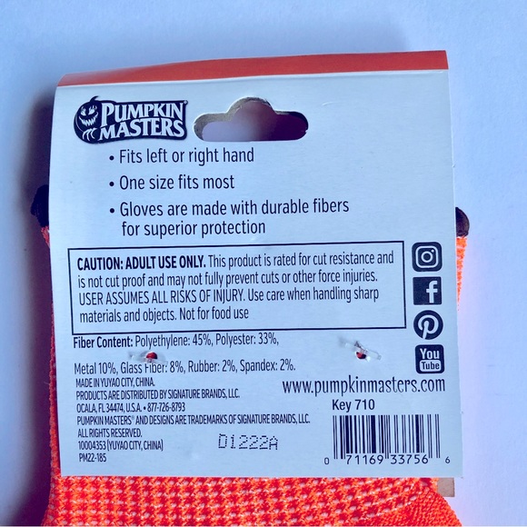 NEW PUMPKIN MASTERS Cut Resistant Gloves Pumpkin Carving Orange 1 Pair UNISEX - Picture 5 of 12
